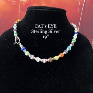 STERLING SILVER CATS EYE MULTI GEMSTONE NECKLACE